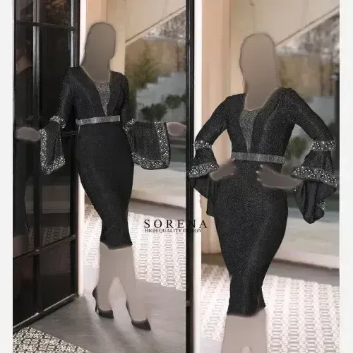 پیراهن مجلسی زنانه مدل دلینا جنس لمه قد 120 رنگ مشکی سایز 38 تا 40 - تصویر 3