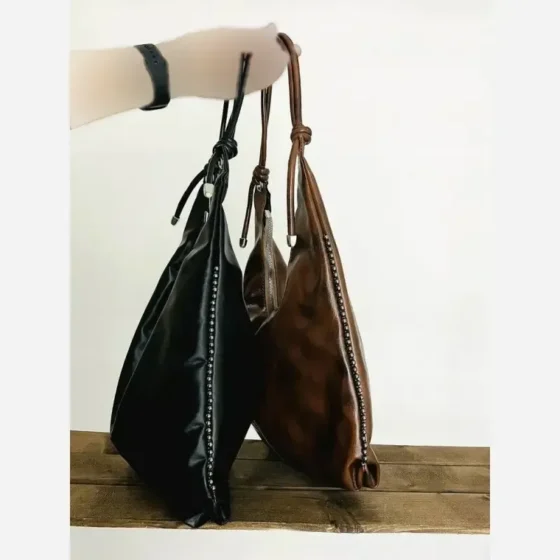 کیف زنانه مرواریدی جادار مشکی و شکلاتی سایز 25 در 38