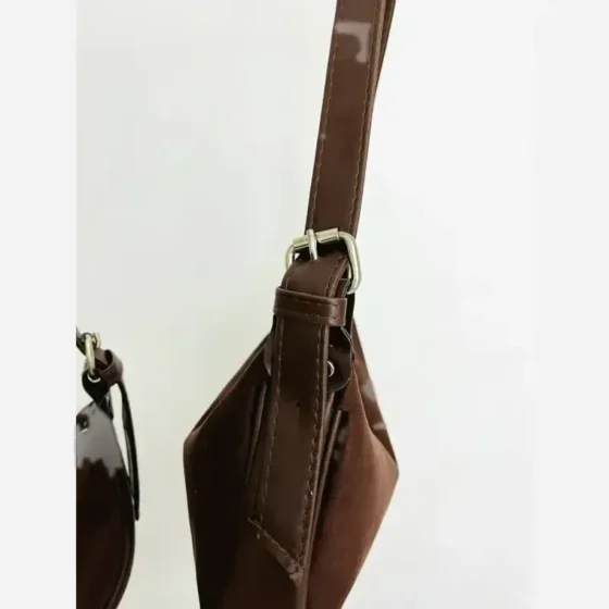 کیف دستی و دوشی زنانه جیر شکلاتی مدل لکو پاییزه