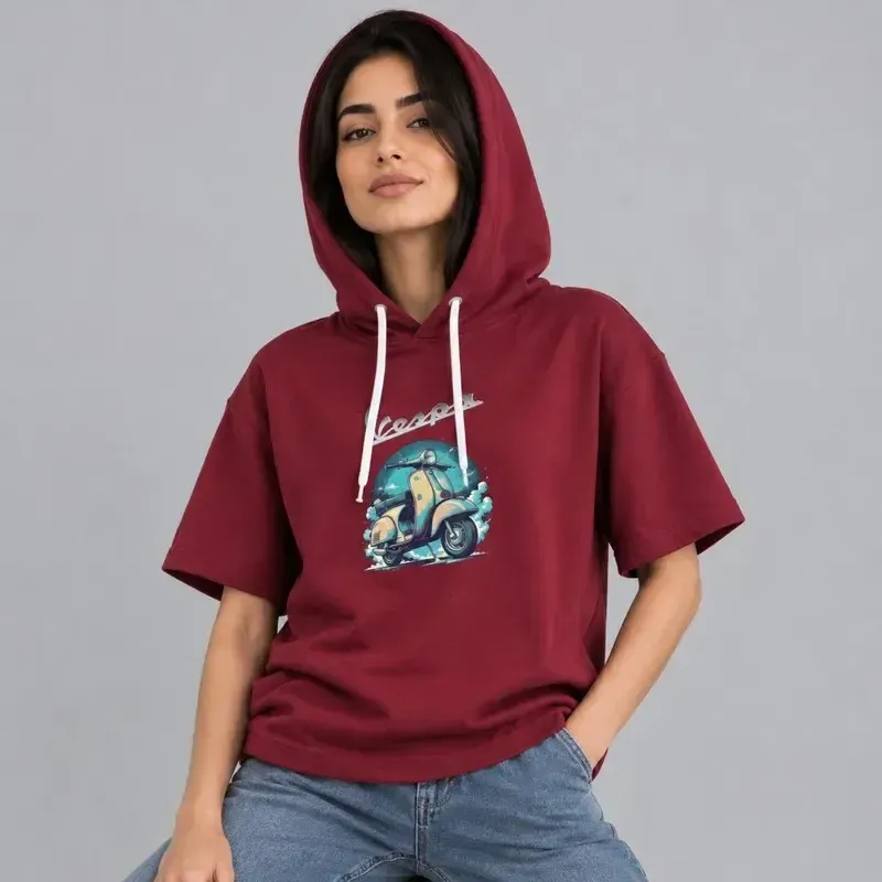تی شرت کلاه دار زنانه پنبه ای طرح وسپا