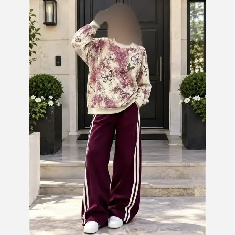 بلوز و شلوار دورس پنبه لاکرا طرح پروانه ترند مناسب 5 تا 12 سال رنگ زرشکی و سرخابی - تصویر 6