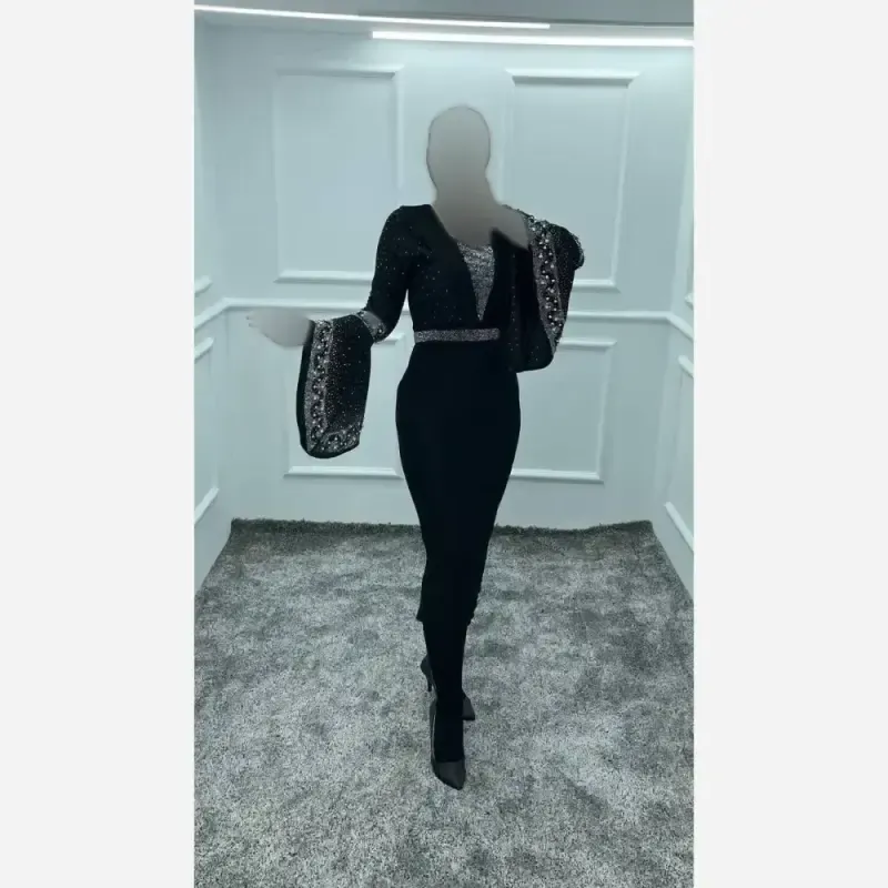 پیراهن مجلسی زنانه مدل دلینا جنس لمه قد 120 رنگ مشکی سایز 38 تا 40 - تصویر 5
