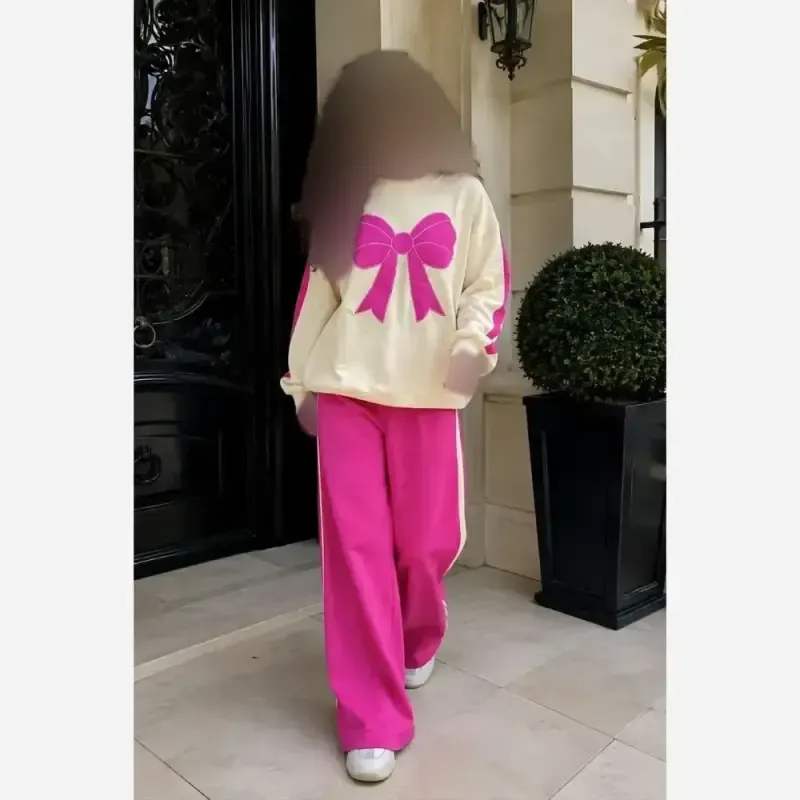 بلوز و شلوار بچگانه دورس پنبه لاکرا طرح پاپیون صورتی سایز 40 تا 50 - تصویر 5